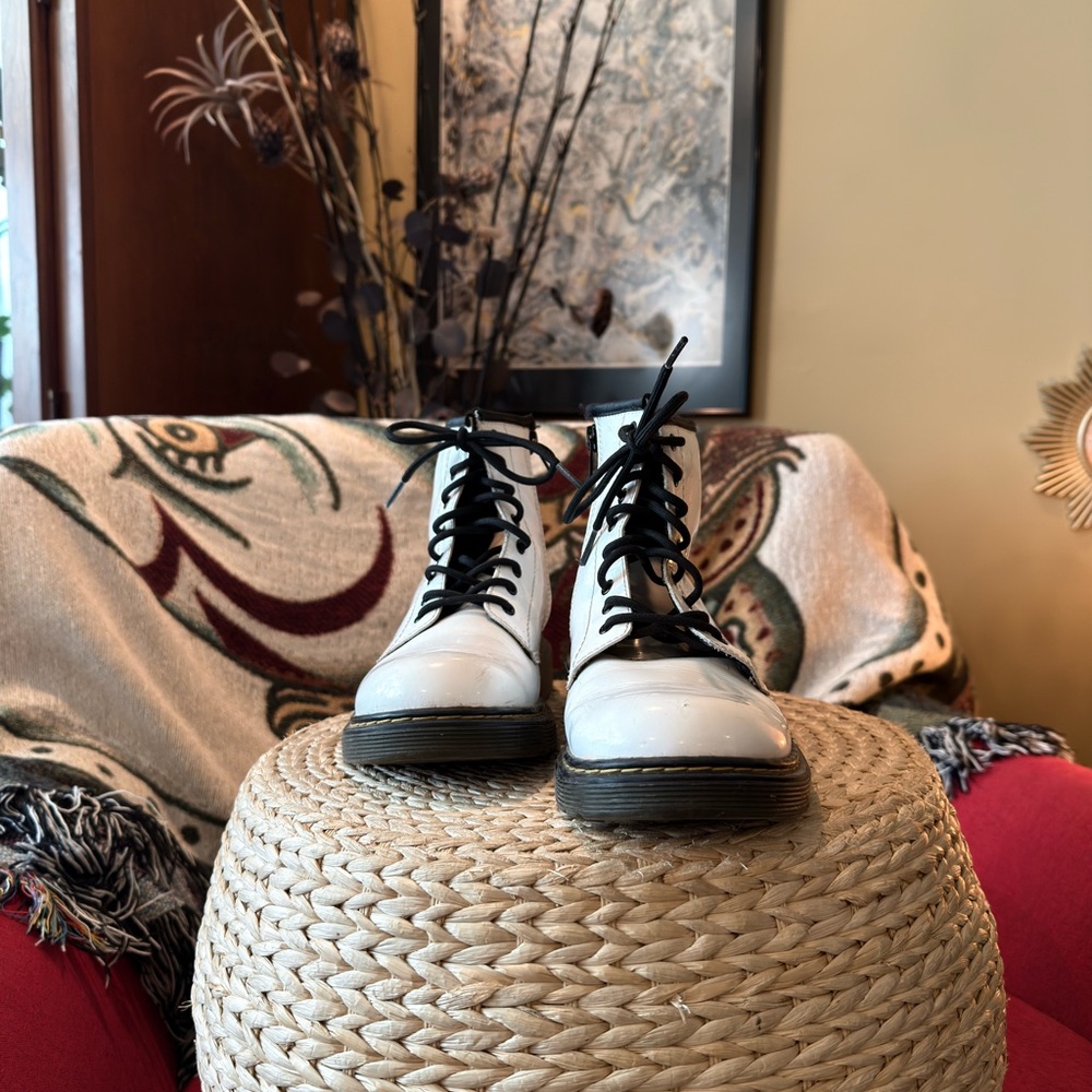 Dr. Martens White and Black Leather Combat Boots